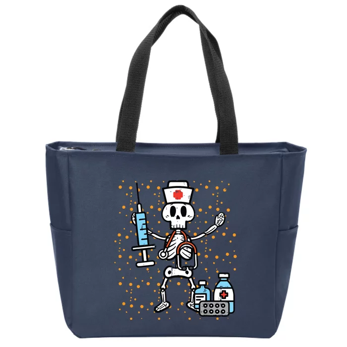 Halloween Orthopedic Nurse Skeleton Scrub Top Costume Women Zip Tote Bag