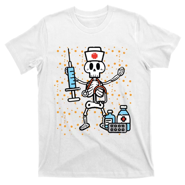 Halloween Orthopedic Nurse Skeleton Scrub Top Costume Women T-Shirt