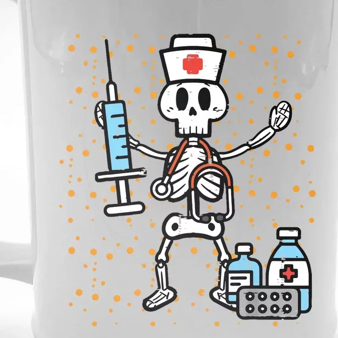 Halloween Orthopedic Nurse Skeleton Scrub Top Costume Women Front & Back Beer Stein