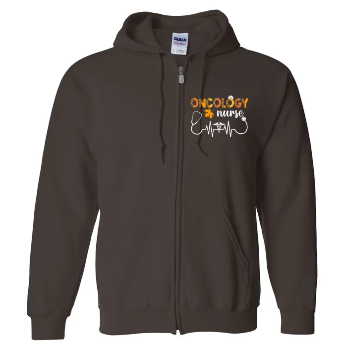 Heartbeat Oncology Nurse Fall Season Thanksgiving Full Zip Hoodie