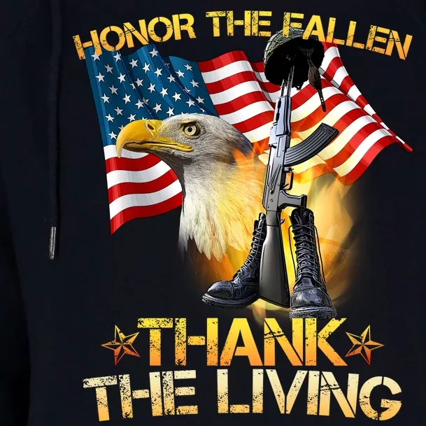 Honor The Fallen Thank The Living Womens Funnel Neck Pullover Hood