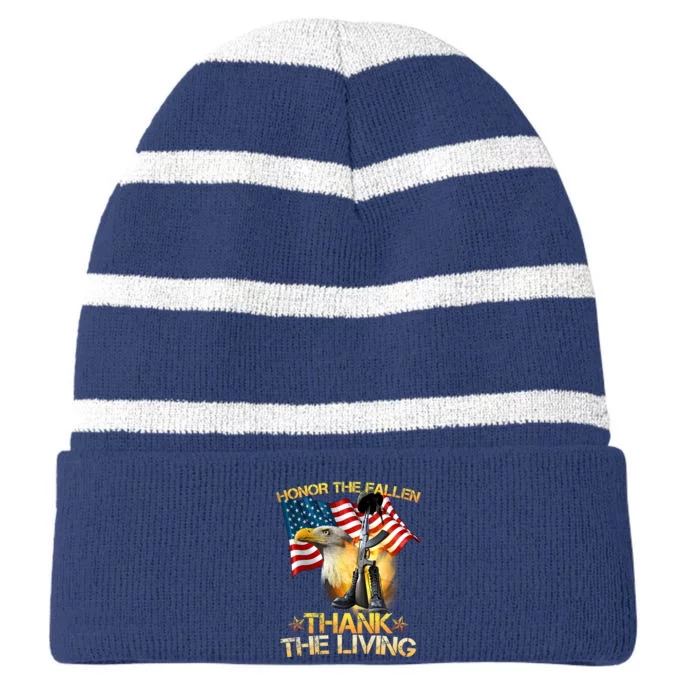 Honor The Fallen Thank The Living Striped Beanie with Solid Band