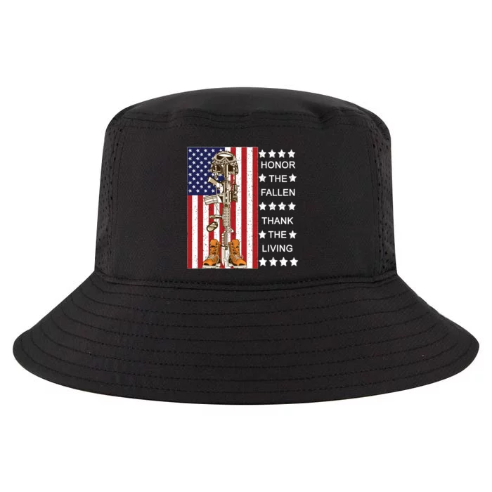 Honor The Fallen Thank The Living Memorial Day Veteran Cool Comfort Performance Bucket Hat