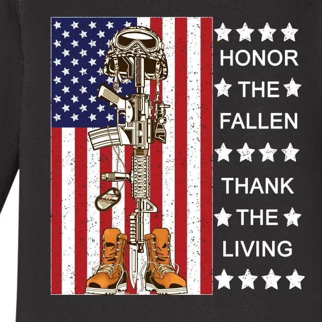 Honor The Fallen Thank The Living Memorial Day Veteran Baby Long Sleeve Bodysuit