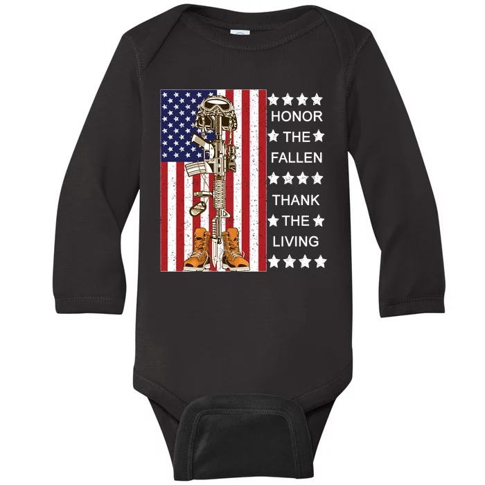 Honor The Fallen Thank The Living Memorial Day Veteran Baby Long Sleeve Bodysuit