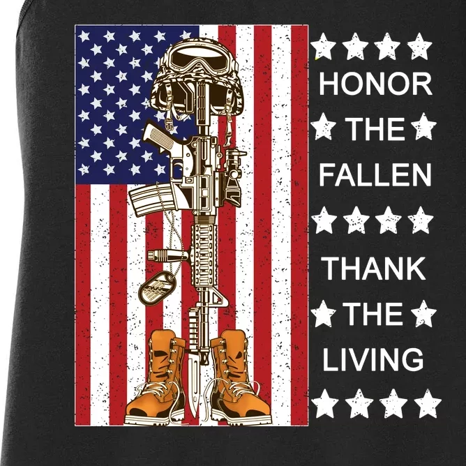 Honor The Fallen Thank The Living Memorial Day Veteran Women's Racerback Tank