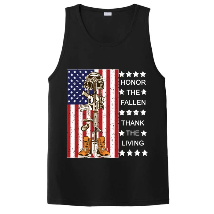 Honor The Fallen Thank The Living Memorial Day Veteran Performance Tank