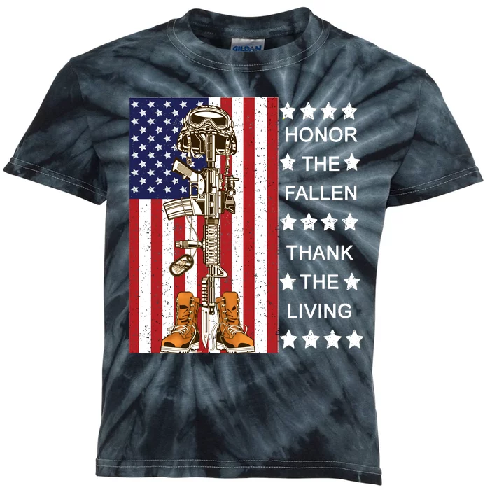 Honor The Fallen Thank The Living Memorial Day Veteran Kids Tie-Dye T-Shirt