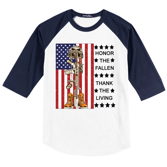 Honor The Fallen Thank The Living Memorial Day Veteran Baseball Sleeve Shirt