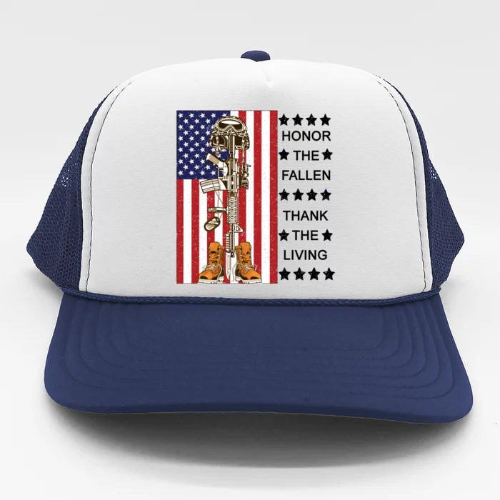 Honor The Fallen Thank The Living Memorial Day Veteran Trucker Hat