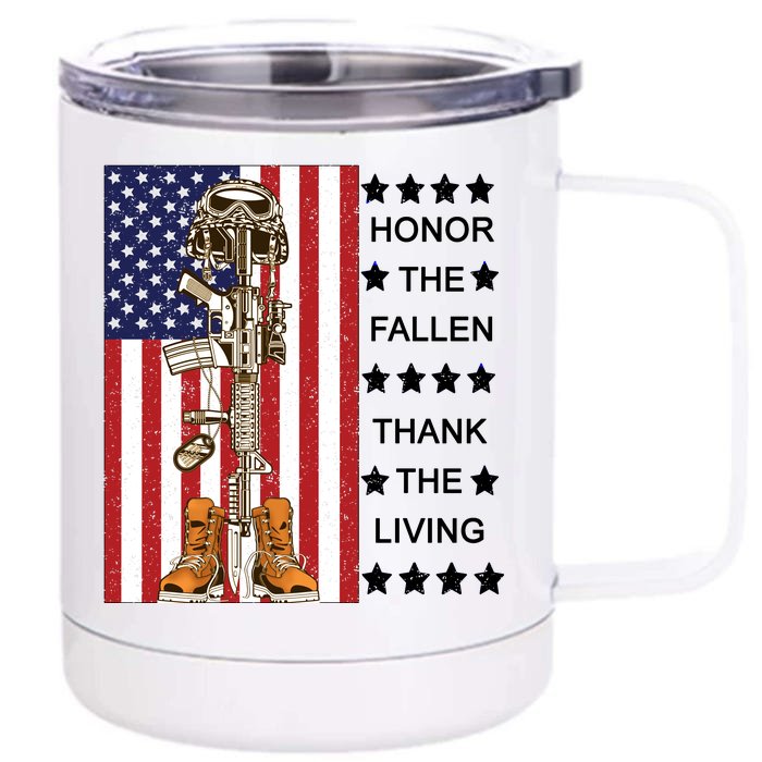 Honor The Fallen Thank The Living Memorial Day Veteran Front & Back 12oz Stainless Steel Tumbler Cup