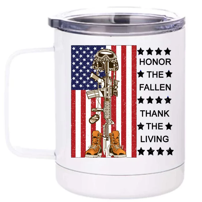 Honor The Fallen Thank The Living Memorial Day Veteran Front & Back 12oz Stainless Steel Tumbler Cup