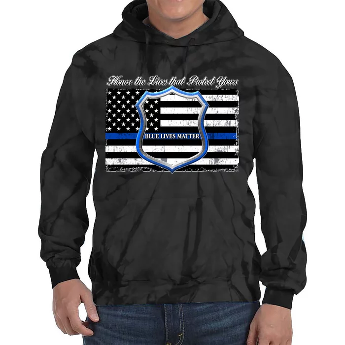 Honor The Lives That Protect Yours Blue Lives Matter Tie Dye Hoodie