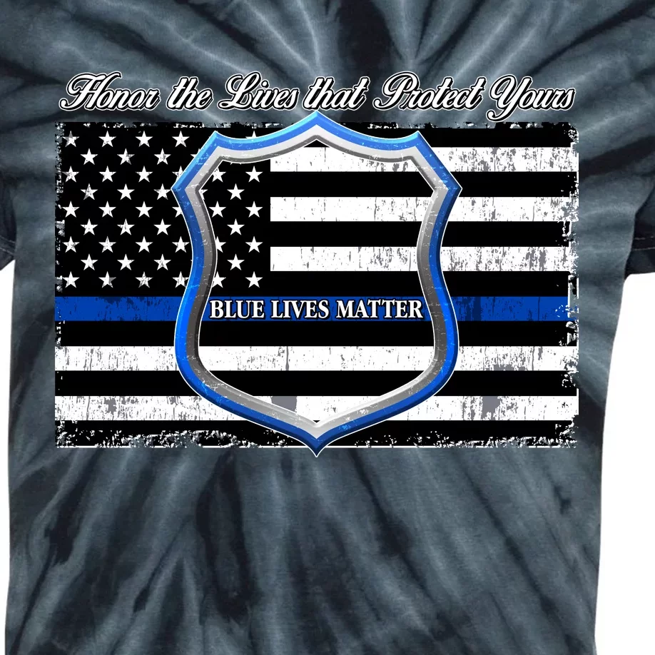 Honor The Lives That Protect Yours Blue Lives Matter Kids Tie-Dye T-Shirt