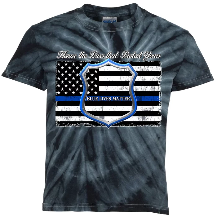 Honor The Lives That Protect Yours Blue Lives Matter Kids Tie-Dye T-Shirt