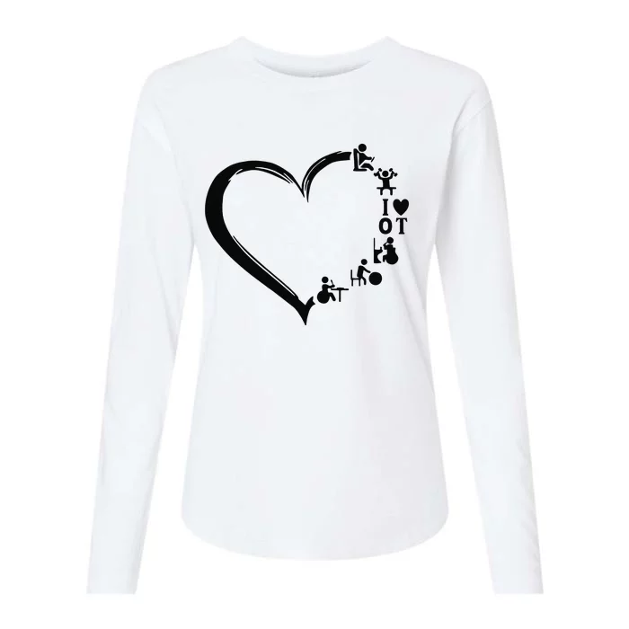 Heart OT Occupational Therapy Funny Therapist Assistant Womens Cotton Relaxed Long Sleeve T-Shirt