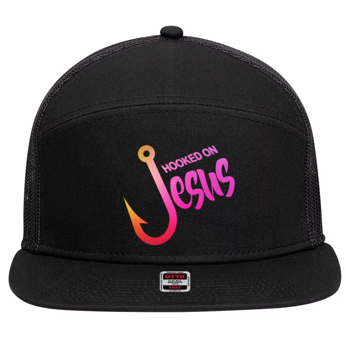 Hooked On Jesus Fish Hook 7 Panel Mesh Trucker Snapback Hat