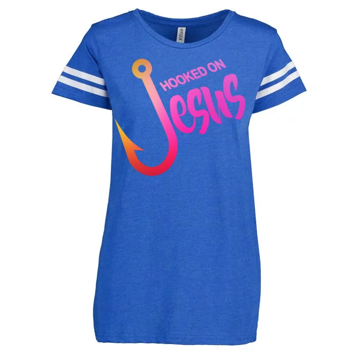 Hooked On Jesus Fish Hook Enza Ladies Jersey Football T-Shirt