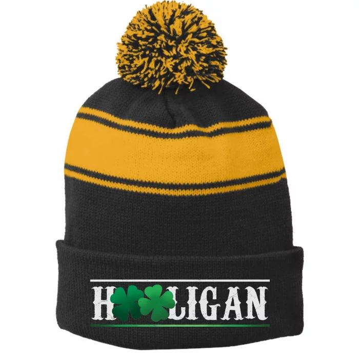 Hooligan Irish Clover St. Patrick's Day Stripe Pom Pom Beanie