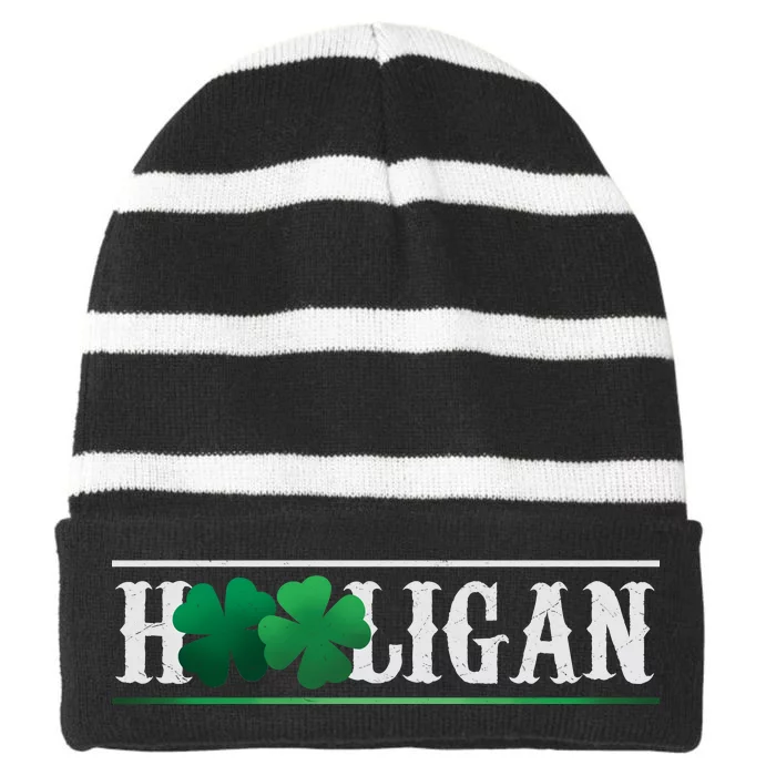 Hooligan Irish Clover St. Patrick's Day Striped Beanie with Solid Band