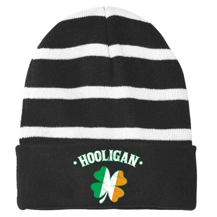 Hooligan Shamrock Ireland Flag Striped Beanie with Solid Band