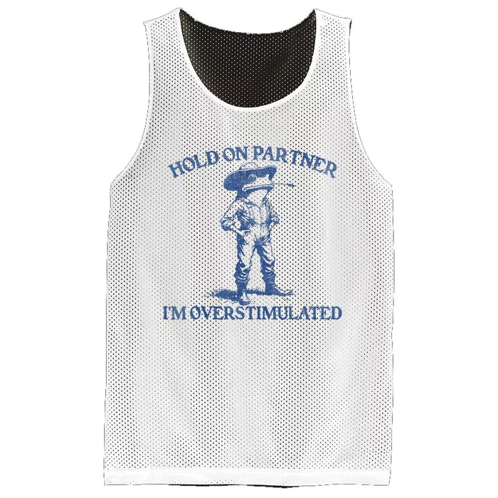 Hold On Partner IM Overstimulated Cowboy Frog Vintage Mesh Reversible Basketball Jersey Tank