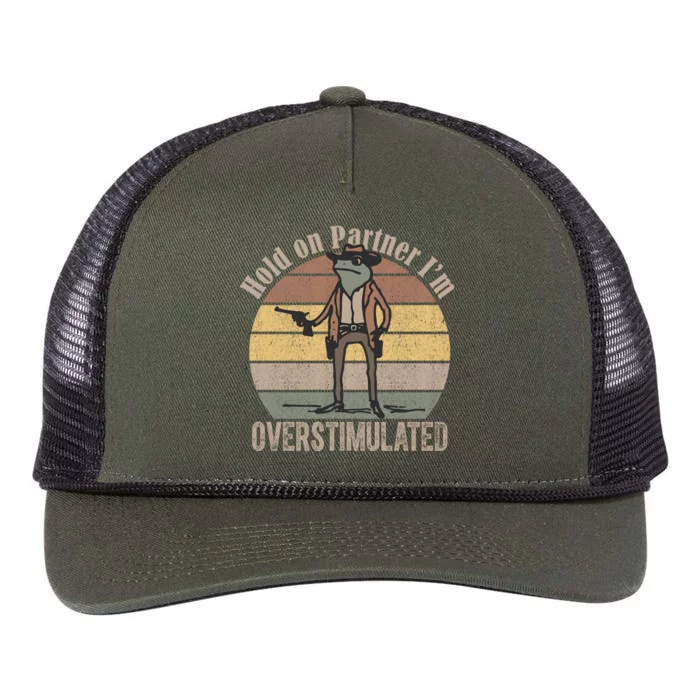 Hold On Partner Im Overstimulated Cowboy Frog Retro Rope Trucker Hat Cap