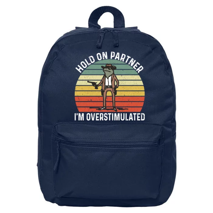 Hold On Partner IM Overstimulated Cowboy Frog Vintage 16 in Basic Backpack