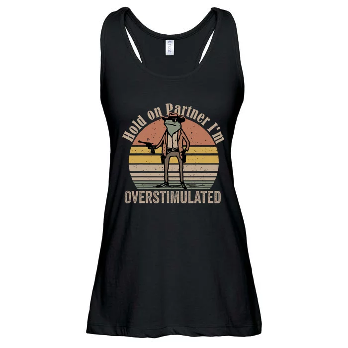 Hold On Partner Im Overstimulated Cowboy Frog Vintage Ladies Essential Flowy Tank