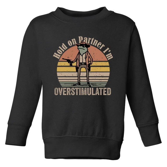 Hold On Partner Im Overstimulated Cowboy Frog Vintage Toddler Sweatshirt