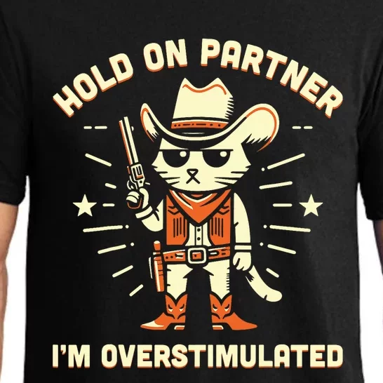 Hold On Partner IM Overstimulated Retro Western Cat Cowboy Pajama Set