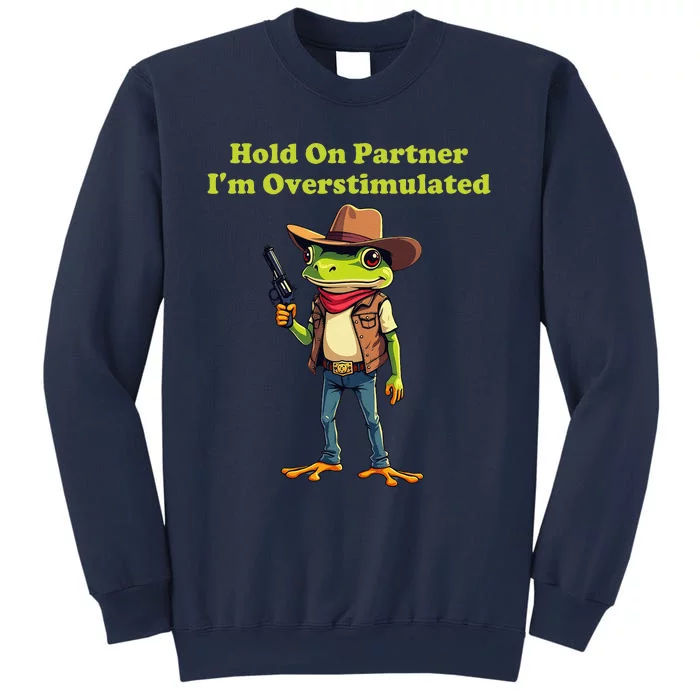 Hold On Partner IM Overstimulated Cow Frog Sweatshirt