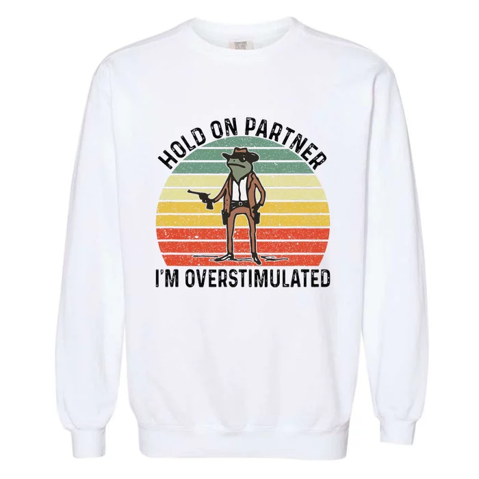 Hold On Partner IM Overstimulated Cowboy Frog Vintage Garment-Dyed Sweatshirt