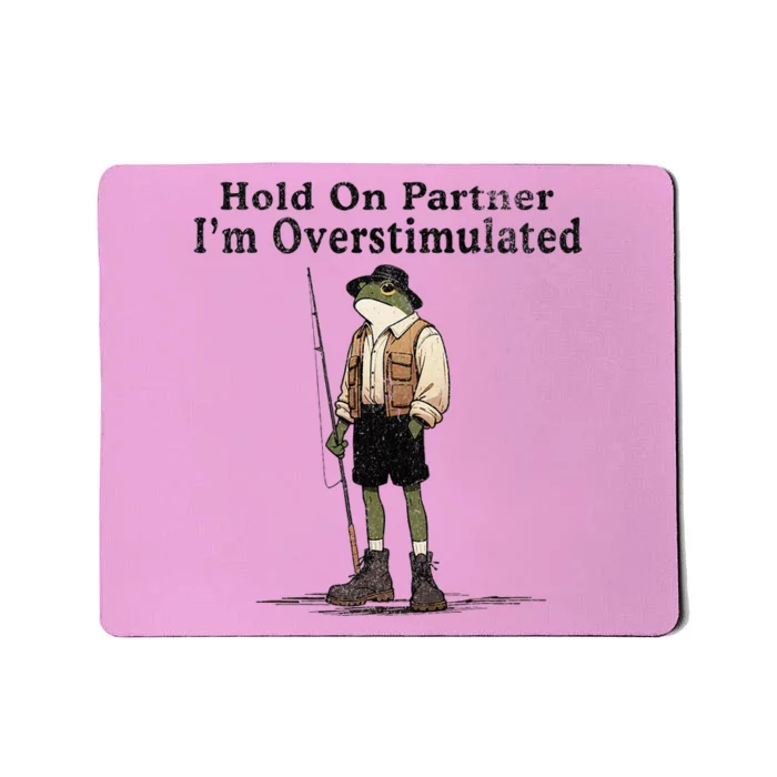 Hold On Partner IM Overstimulated Funny Frog Fishing Humor Mousepad