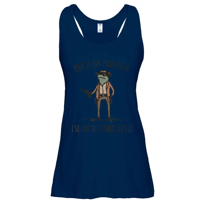 Hold On Partner IM Overstimulated Cowboy Frog Vintage Ladies Essential Flowy Tank