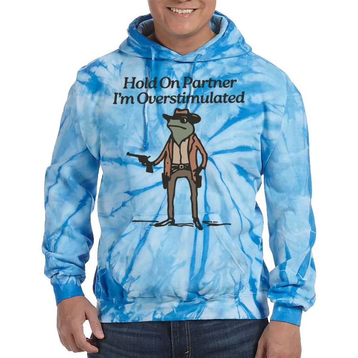 Hold On Partner IM Overstimulated Cowboy Frog Funny Tie Dye Hoodie