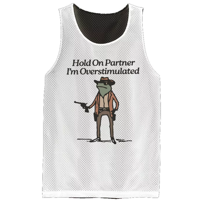 Hold On Partner IM Overstimulated Cowboy Frog Funny Mesh Reversible Basketball Jersey Tank