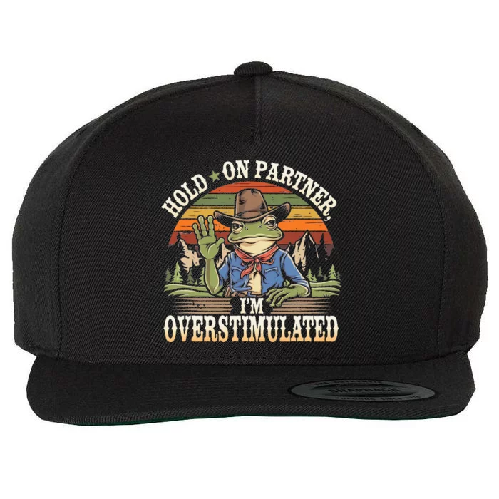 Hold On Partner IM Overstimulated Funny Quote Wool Snapback Cap