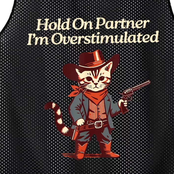 Hold On Partner IM Overstimulated Western Cat Cowboy Mesh Reversible Basketball Jersey Tank