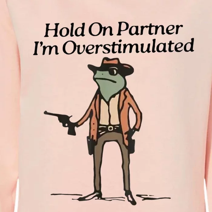 Hold On Partner IM Overstimulated Cowboy Frog Womens California Wash Sweatshirt