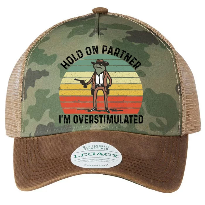 Hold On Partner IM Overstimulated Cowboy Frog Vintage Legacy Tie Dye Trucker Hat