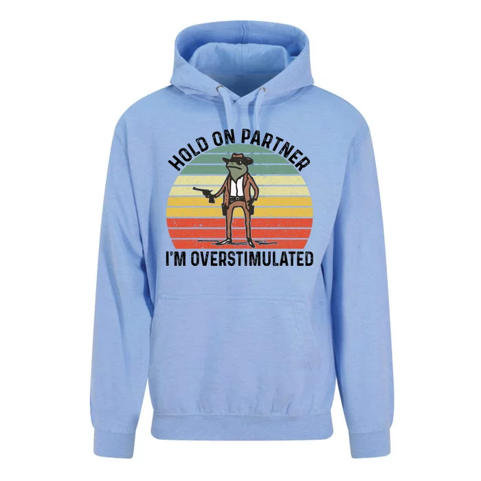 Hold On Partner IM Overstimulated Cowboy Frog Vintage Unisex Surf Hoodie