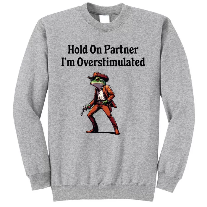 Hold On Partner IM Overstimulated Cow Frog Tall Sweatshirt