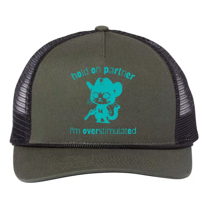 Hold On Partner IM Overstimulated Cat Retro Rope Trucker Hat Cap