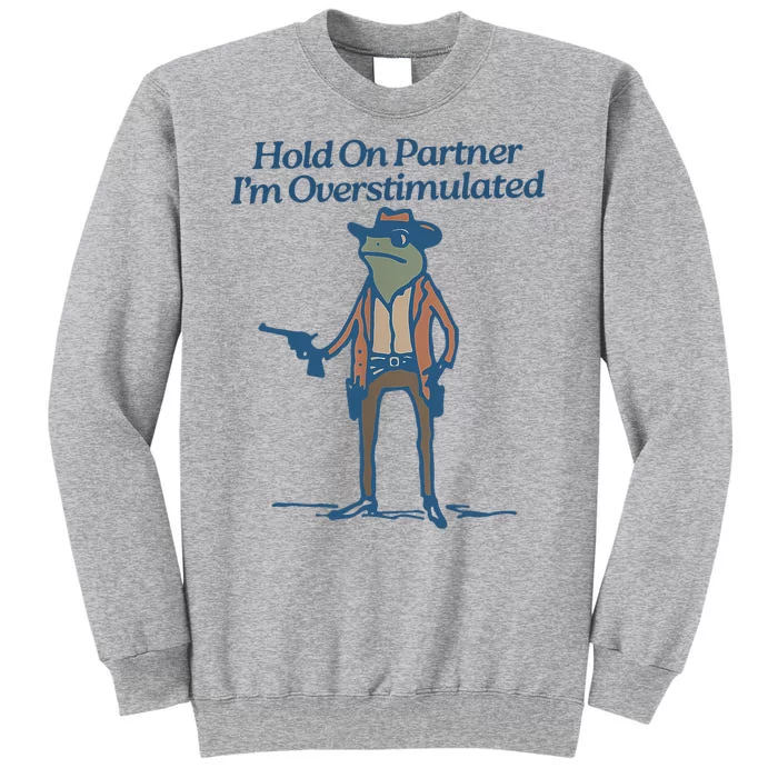 Hold On Partner IM Overstimulated Cowboy Frog Vintage Tall Sweatshirt