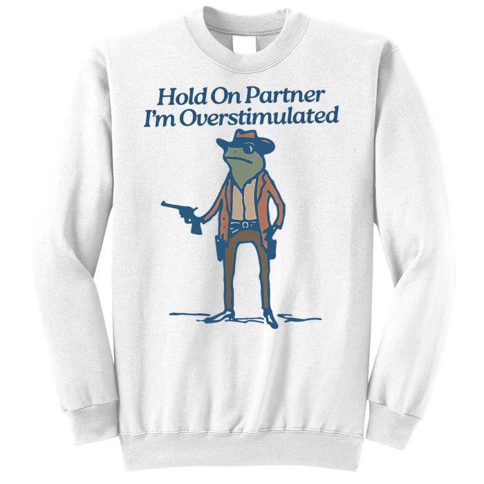 Hold On Partner IM Overstimulated Cowboy Frog Vintage Sweatshirt