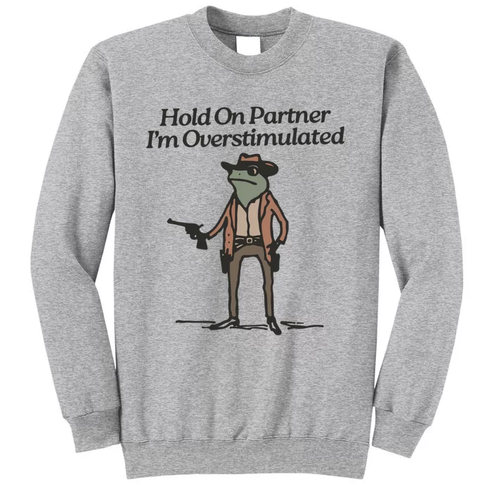 Hold On Partner IM Overstimulated Cowboy Frog Vintage Tall Sweatshirt