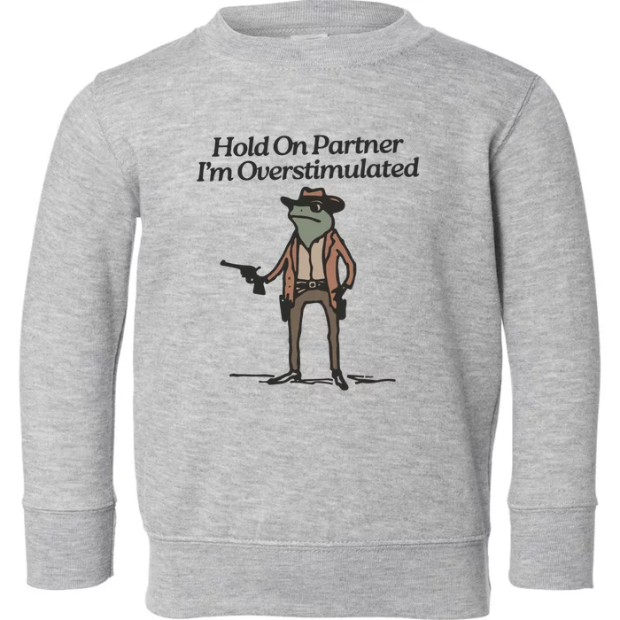 Hold On Partner IM Overstimulated Cowboy Frog Vintage Toddler Sweatshirt