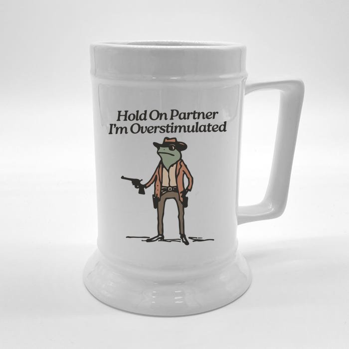 Hold On Partner IM Overstimulated Cowboy Frog Vintage Beer Stein