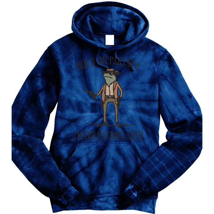 Hold On Partner IM Overstimulated Cowboy Frog Vintage Tie Dye Hoodie